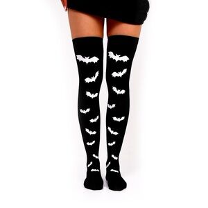 New black and white bat print over the knee socks